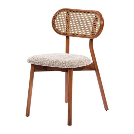 Gazzini Furniture Orpheus Krem Teddy Hazeranlı Ceviz Ahşap Sandalye