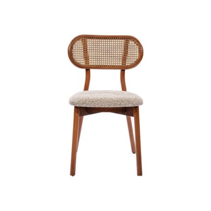 Gazzini Furniture Orpheus Krem Teddy Hazeranlı Ceviz Ahşap Sandalye - Görsel 4