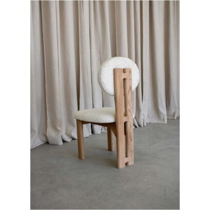Gazzini Furniture Coco Iskandinav Still Krem Teddy Kumaş Natural Ahşap Bohem Sandalye - Görsel 2