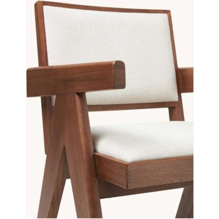 Gazzini Furniture Kalmar Beyaz Kumaş Ceviz Ahşap Sandalye - Görsel 4