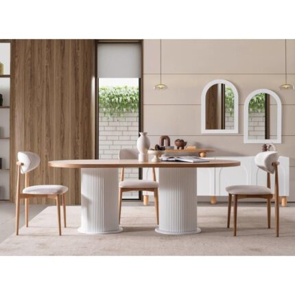 Gazzini Furniture Polo Beyaz Teddy Natural Ahşap Bohem Sandalye - Görsel 2