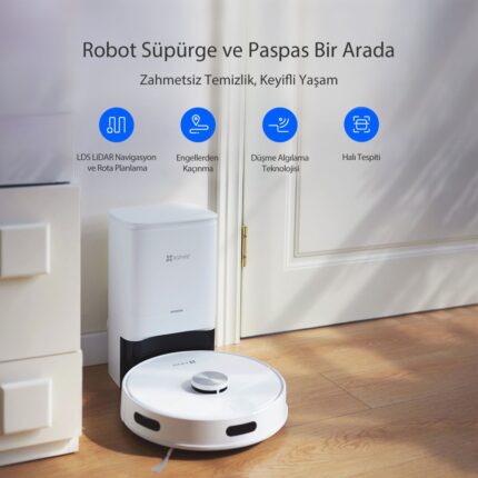 Ezviz RE4 Plus Akıllı Robot Süpürge, Paspas ve Süpürme, Otomatik Toz Boşaltma, Extra Büyük 4Lt Toz Torbası, Halı Tanıma (Ezviz Türkiye Garantili) - Görsel 2