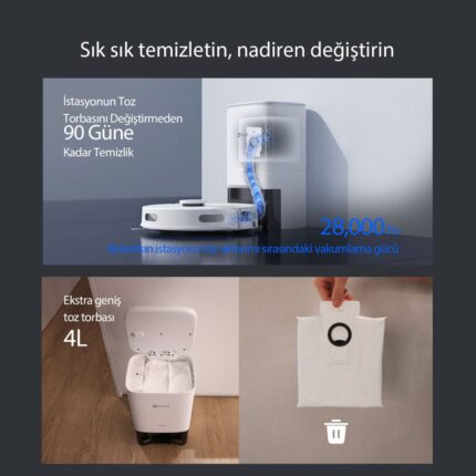 Ezviz RE4 Plus Akıllı Robot Süpürge, Paspas ve Süpürme, Otomatik Toz Boşaltma, Extra Büyük 4Lt Toz Torbası, Halı Tanıma (Ezviz Türkiye Garantili) - Görsel 3