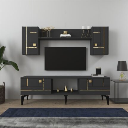 Demonte Home Mobilya Maderadh Tv Ünitesi Antrasit Altın