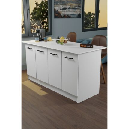 Aeka AE-2040 Vera Mutfak Adası Bar Masası Yemek Masası Dolaplı, Beyaz - Beyaz Raflı, Çok Amaçlı 160 cm