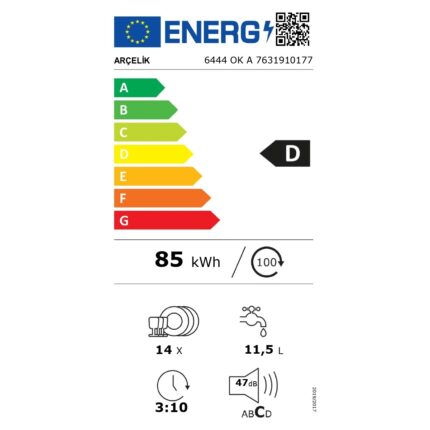 Arçelik 6444 Ok A 4 Programlı D Enerji Sınıfı Bulaşık Makinesi - Görsel 4