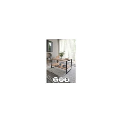 Bofigo 50X90 Metal Orta Sehpa Dikdörtgen Orta Sehpa Raflı Kahve Sehpası Çam