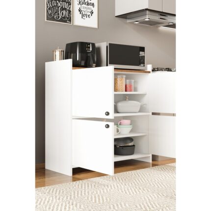 Aeka AE-3060 Forum Beyaz/çam 4 Kapaklı, 4 Raflı, Çok Amaçlı Dolap,ayakkabılık, Kahve Köşesi, Balkon, Banyo, - Görsel 2