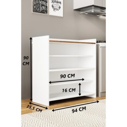 Aeka AE-3060 Forum Beyaz/çam 4 Kapaklı, 4 Raflı, Çok Amaçlı Dolap,ayakkabılık, Kahve Köşesi, Balkon, Banyo, - Görsel 3