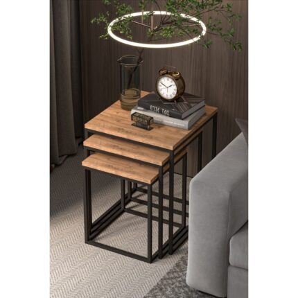 Gold Falez 3'lü Kare Zigon Sehpa Seti – Suntalam ve Metal, Modern Tasarım, 45x45x54 cm, Salon ve Oturma Odası Kullanımı - Görsel 5