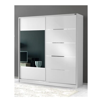 GuneyStore Ücretsiz Montaj - %100 MDF 180 CM Sürgülü Kapaklı Beyaz Gardırop - MDF Dolap - Elbise Dolabı