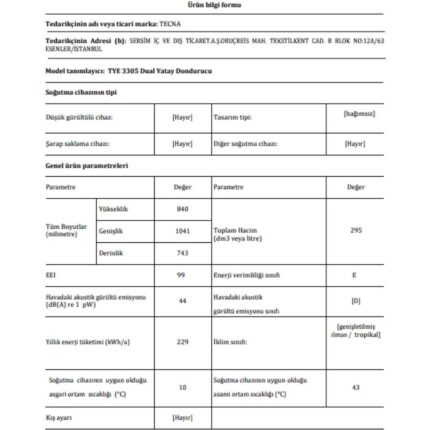 Tecna CF3320 Tye 3305 Dual Yatay Derin Dondurucu 305 L - Görsel 5