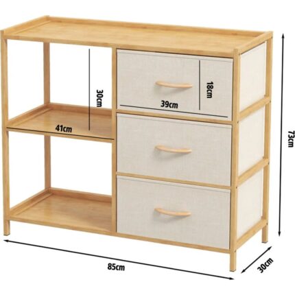 Digithome Bambu 2 Raflı 3 Çekmeceli Dolap Çok Amaçlı Düzenleyici Organizer Şifonyer DB-0017 - Görsel 4