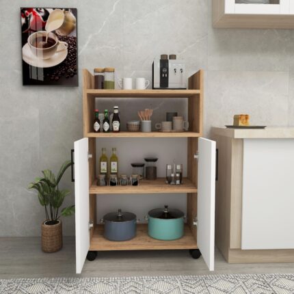 Arnetti Tiraks 2 Kapaklı 4 Raflı Çok Amaçlı Mutfak Dolabı, Atlantik Çam Beyaz - Tiraks - Görsel 2
