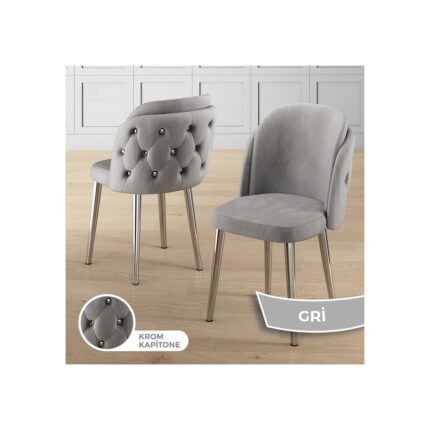 Canisa Rigel Serisi 80x130 Lak Panel Beyaz Mermer Desen Masa Takımı Krom Ayaklı 4 Sandalye - Görsel 4