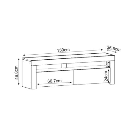 İnarch Dizayn Batı LED Işıklı 2 Kapaklı TV Sehpası – 150 cm – Minimal Tasarım, Traverten Desen - Görsel 5