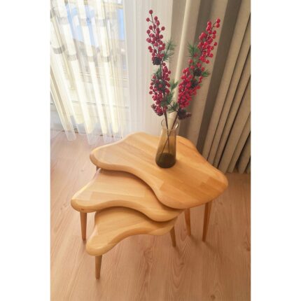 Faw Decor Asimetrik Naturel Masif Doğal Ahşap Zigon Sehpa 3'lü Set - Görsel 4