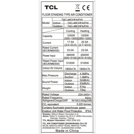TCL TAC-48CHFA/FHI 48.000 Btu MONOFAZE+WİFİ ÖZELLİKLİ Salon Tipi Klima (MONTAJ DAHİL) - Görsel 2