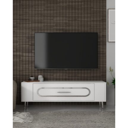Cantek Dizayn RETROP3CT Tv Sehpası Beyaz-Gümüş
