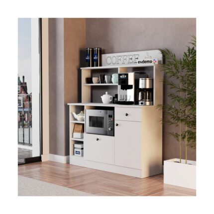 EVDEMO Barista Kahve Köşesi Çok Amaçlı Dolap Beyaz - Görsel 2
