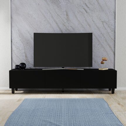 Ucuz Al Gece 3 Kapaklı 180  cm  Tv Sehpası - Siyah - Görsel 2
