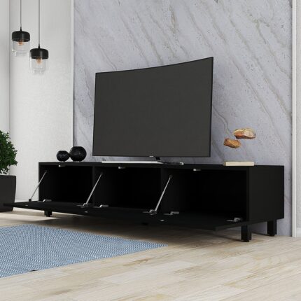 Ucuz Al Gece 3 Kapaklı 180  cm  Tv Sehpası - Siyah - Görsel 3
