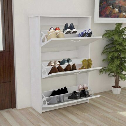 Modilayn Triplex Kapıönü 3 Katlı Düşer Kapak Beyaz Ayakkabılık, Ayakkabı Dolabı, Beyaz - Görsel 3
