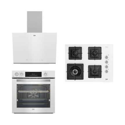 Beko BFC631B-BOCDK6510EWB-BDE6062B Beyaz Cam Buhar Destekli Fitfry Wok Gözlü Ankastre Set