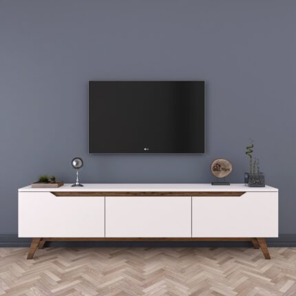Rani D1 Tv Ünitesi Modern Ayaklı Tv Sehpası 180 cm  Beyaz - Minyatür Ceviz - Görsel 3