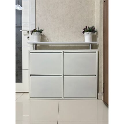 Arinna 2+2 Beyaz Metal Ayakkabılık ( Üst Ahşap Tablalı )