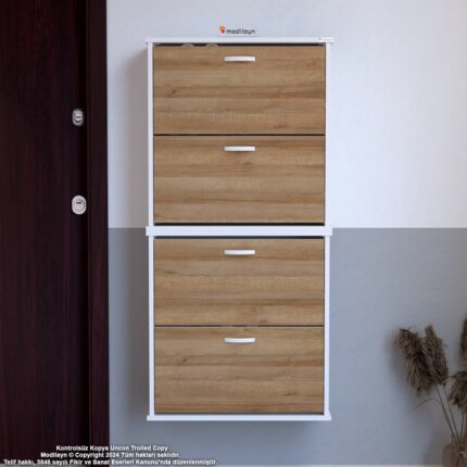 Modilayn UMAY' 2 Li Asma Antre Hol 52x156x26 cm’ lik 4 Düşer Kapak 8 Raf Bölmeli Ayakkabılık