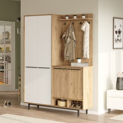 Robin Home Rita Portmanto Vestiyer Ayakkabılık Metal Ayaklı Sepet-Beyaz - Görsel 2