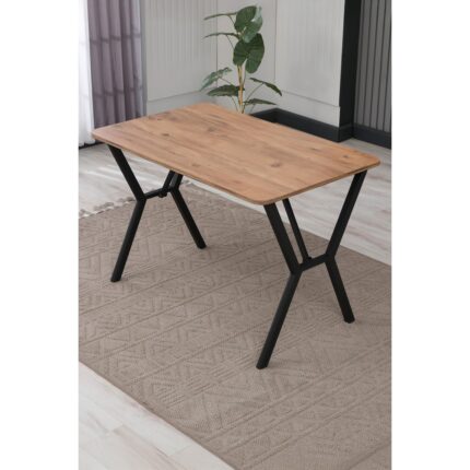 Lumodi Mobilya Elma Modeli Masa Sandalye Takımı, 4 Sandalye 1  Sabit Ceviz Masa  110 x 70  cm , Keten Kumaş - Görsel 5