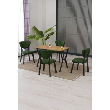 Lumodi Mobilya Elma Modeli Masa Sandalye Takımı, 4 Sandalye 1  Sabit Ceviz Masa  110 x 70  cm , Keten Kumaş - Görsel 2