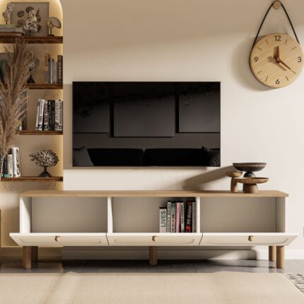 Mezza 1280 Monza 180  cm  (Membran Mdf Kapaklı) Bohem Tv Ünitesi Sepet-Beyaz - Görsel 3