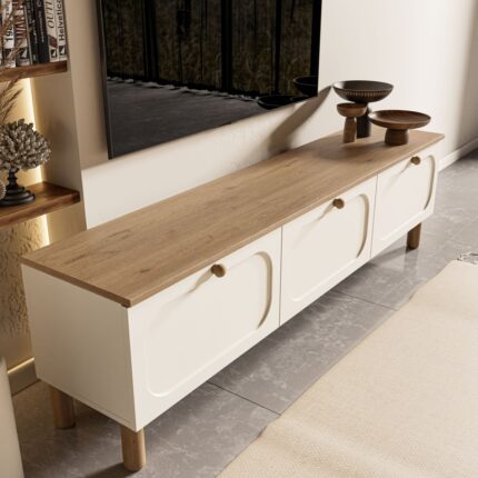 Mezza 1280 Monza 180  cm  (Membran Mdf Kapaklı) Bohem Tv Ünitesi Sepet-Beyaz - Görsel 4