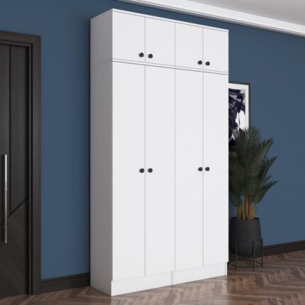 Rani EA146 Modern Portmanto 8 Kapaklı Raflı Askılı Ayakkabılık Vestiyer Beyaz - Görsel 4