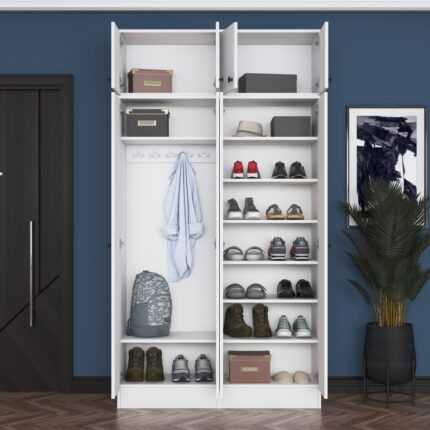 Rani EA146 Modern Portmanto 8 Kapaklı Raflı Askılı Ayakkabılık Vestiyer Beyaz