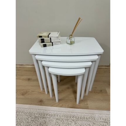 Home Başaran  Üst Kalite Mdf Boyalı 4 Lü Beyaz Zigon Sehpa Beyaz Sehpa - Görsel 3