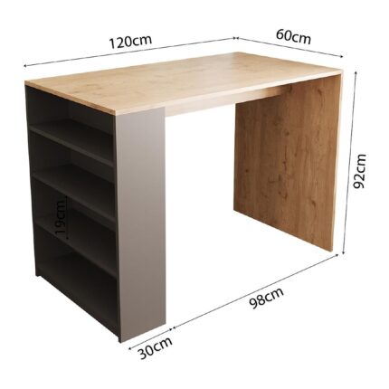 Bimossa Pablo L4920 Bar Masası 120  cm  Sepet Ahşap Beyaz 4 Raflı Açık Depolamalı Oturmalı Modern Mutfak Masası - Görsel 3