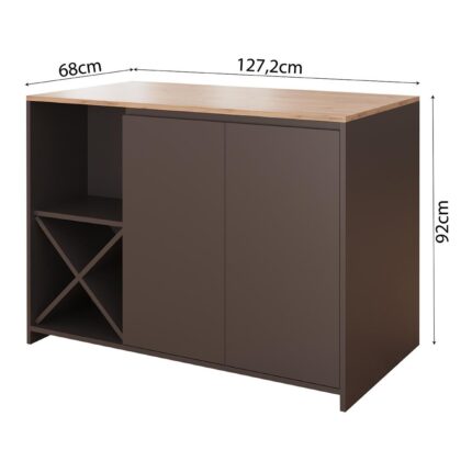 Bimossa Vino L5120 Mutfak Adası 127 cm  Sepet Ahşap Üst Antrasit Alt Şaraplık Oturmalı Depolamalı Çok Amaçlı Masa - Görsel 5