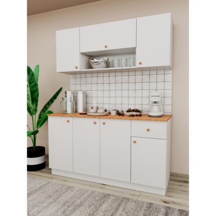 İmbaş Agt 160  cm   Mdf Ahşap Tezgahlı Beyaz Kapaklı Hazır Mutfak Dolabı - Görsel 2