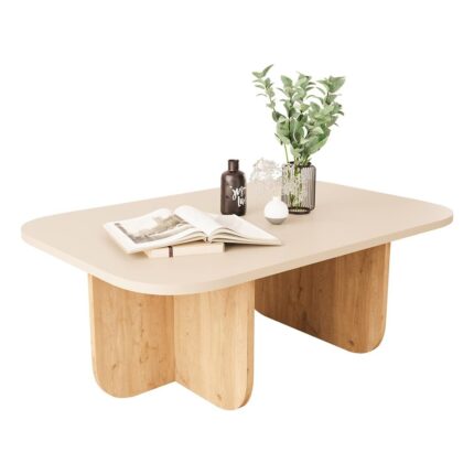 Bimossa Beca Dikdörtgen Orta Sehpa – Meşe Suntalam Ayaklı, Gri Üst Yüzeyli, 100x60x42 cm, Minimalist Modern Salon - Görsel 5