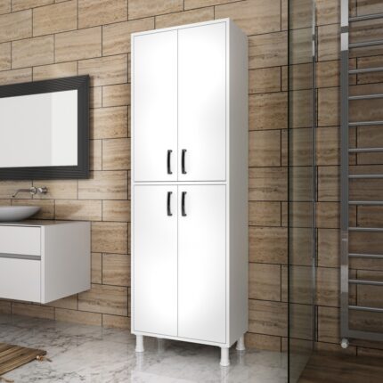 Rani F1 Çok Amaçlı Dolap 4 Kapaklı 6 Raflı Banyo Kiler Mutfak Dolabı Beyaz M4 - Görsel 3