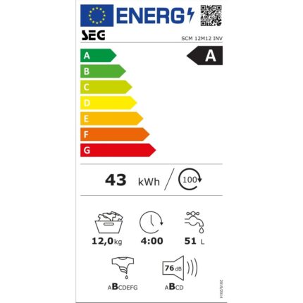 SEG Scm 12M12 Inv SEG 12 Kg 1200 Devir Inverter Buharlı Yıkama Özellikli Çamaşır Makinesi - Görsel 2