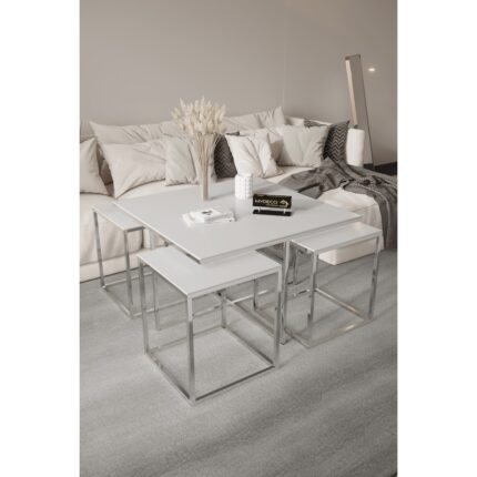 Home Plus Mobilya 4+1 Gümüş Kaplama Glossmax MDF Membran Orta Sehpa - Görsel 2