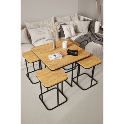 Home Plus Mobilya 4+1 Siyah Ayak 18MM Atlantik Çam Sunta Radüslü Orta Sehpa - Görsel 2