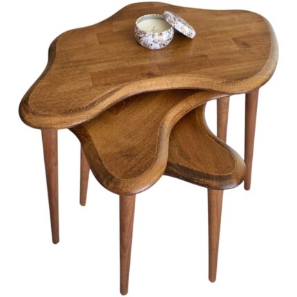 Faw Decor Asimetrik Masif Ahşap Zigon Sehpa Takımı 3'lü Set Modern Bohem Tarz Doğal Ağaç Iskandinav Yan Sehpa Seti - Görsel 2