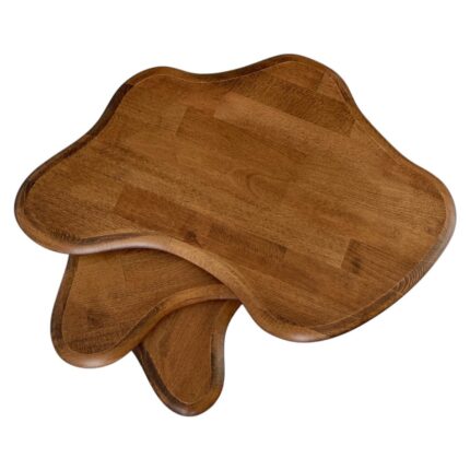 Faw Decor Asimetrik Masif Ahşap Zigon Sehpa Takımı 3'lü Set Modern Bohem Tarz Doğal Ağaç Iskandinav Yan Sehpa Seti - Görsel 3