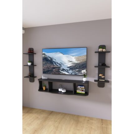 HMC Decor 120 cm  Ayaksız Duvara Monteli Tv Ünitesi ve 2 Adet 90 cm  Uzunluk Duvar Rafı - Görsel 4